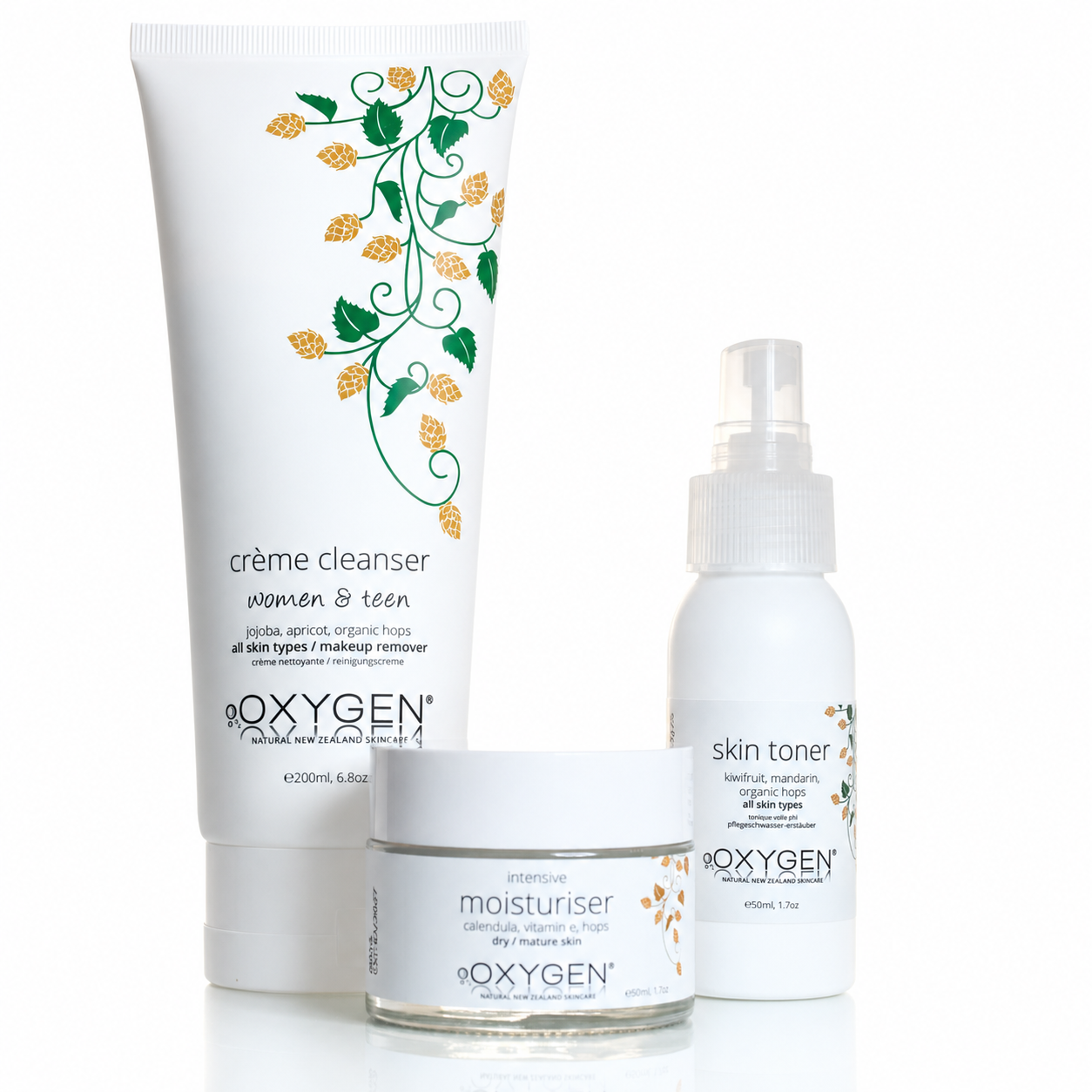 Skincare Pack for Dry and Mature Skin | Creme Cleanser, Intensive Moisturiser, Toner | Oxygen Skincare